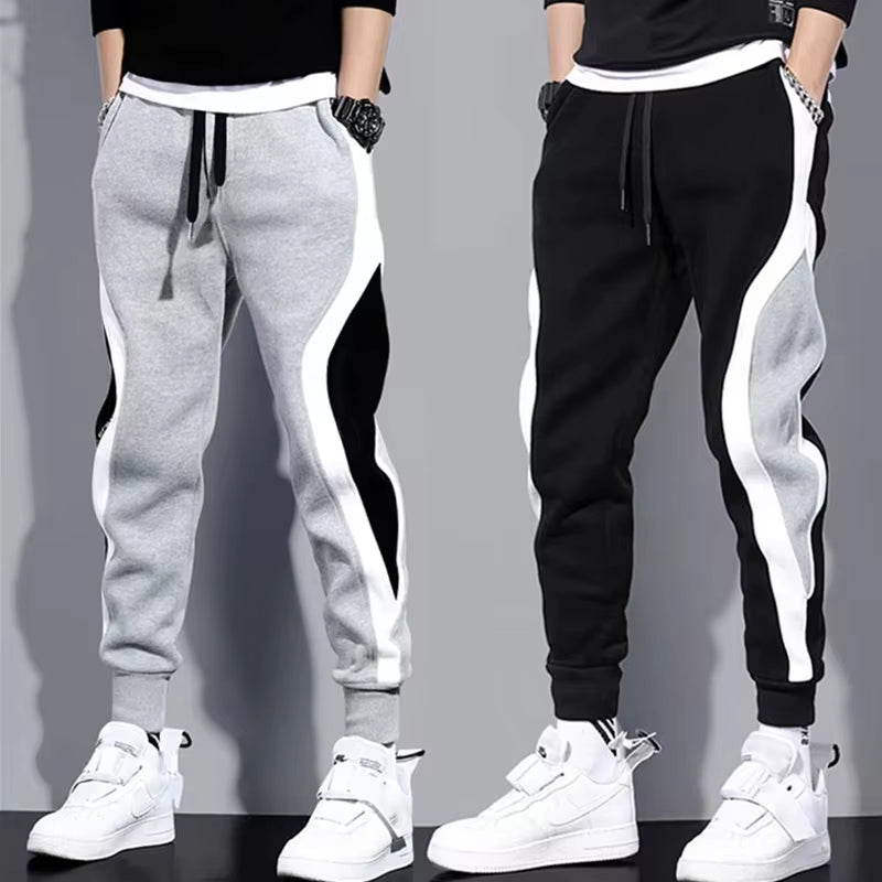 Streetwear Patchwork Pants – Men’s Wide-Leg Elastic Waist Trousers