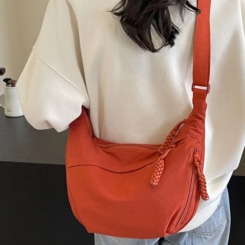 Canvas Lightweight Solid Color Dumpling Bag Crossbody Bags Large Capacity Korean Simplified Shoulder Bag