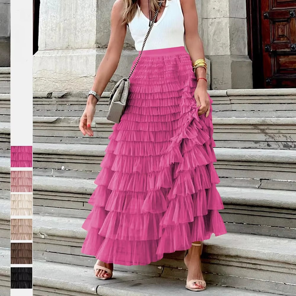 Women Skirts Y2K Cake Skirt a Line Tight High Waist Long Elegant Slim Fit Maxi Party Elegant Casual Temperament Summer 2024