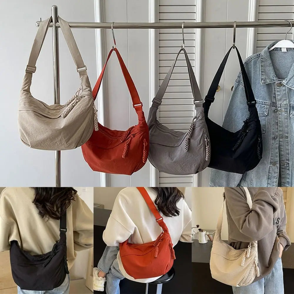 Canvas Lightweight Solid Color Dumpling Bag Crossbody Bags Large Capacity Korean Simplified Shoulder Bag
