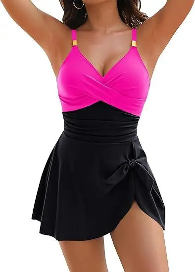 Tummy Control Women Swimdress Sexy One Piece Slim & Comfortable Ruched & Cross Swimwear Elasticity & Quick Drying Beachwear 2025