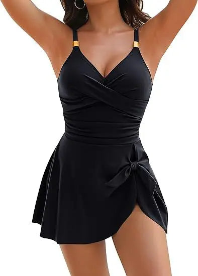 Tummy Control Women Swimdress Sexy One Piece Slim & Comfortable Ruched & Cross Swimwear Elasticity & Quick Drying Beachwear 2025