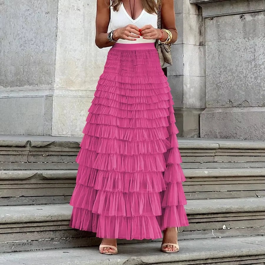 Women Skirts Y2K Cake Skirt a Line Tight High Waist Long Elegant Slim Fit Maxi Party Elegant Casual Temperament Summer 2024