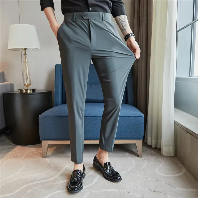 Men’s Slim Fit Dress Pants – Breathable Stretch Suit Trousers for Summer Casual & Streetwear
