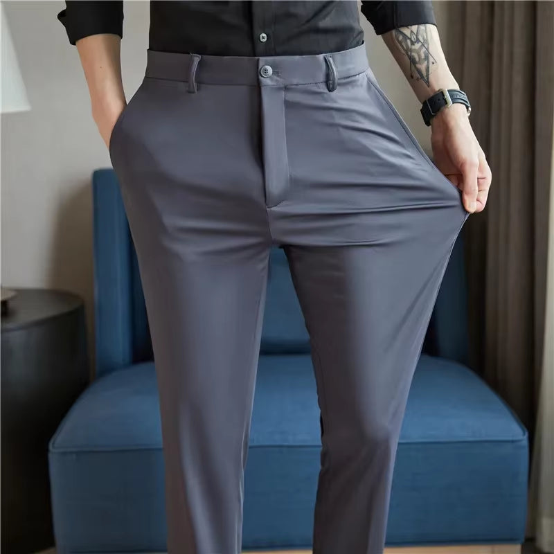 Men’s Slim Fit Dress Pants – Breathable Stretch Suit Trousers for Summer Casual & Streetwear