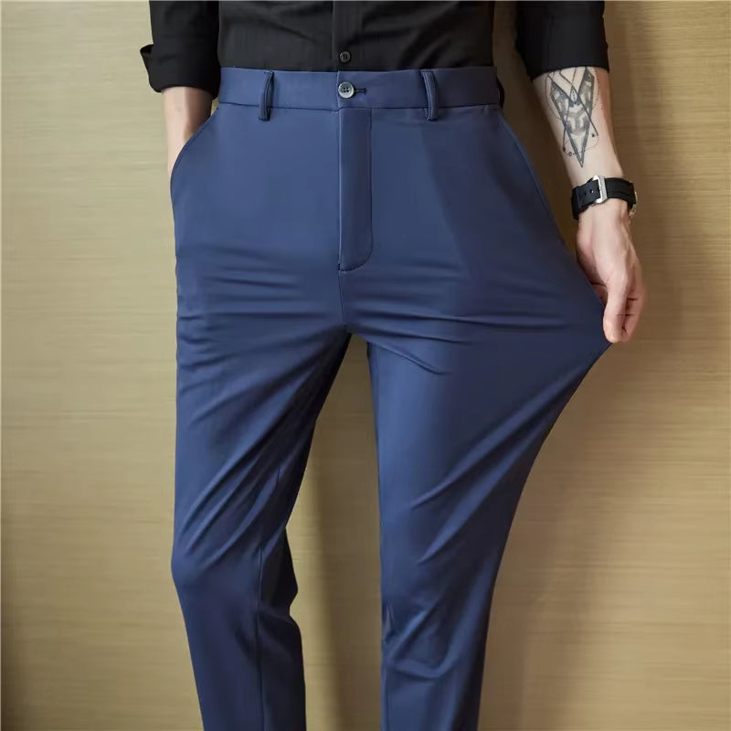 Men’s Slim Fit Dress Pants – Breathable Stretch Suit Trousers for Summer Casual & Streetwear