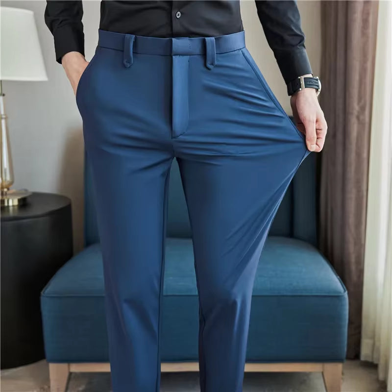 Men’s Slim Fit Dress Pants – Breathable Stretch Suit Trousers for Summer Casual & Streetwear