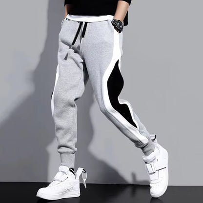 Streetwear Patchwork Pants – Men’s Wide-Leg Elastic Waist Trousers