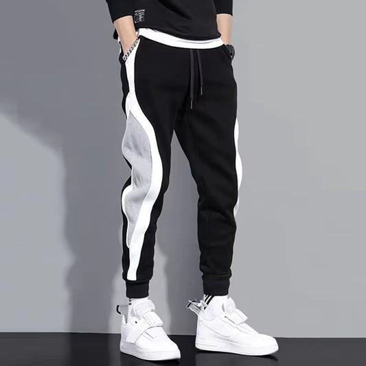 Streetwear Patchwork Pants – Men’s Wide-Leg Elastic Waist Trousers