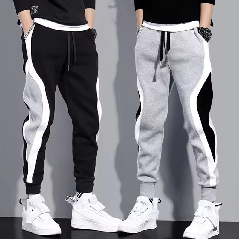 Streetwear Patchwork Pants – Men’s Wide-Leg Elastic Waist Trousers