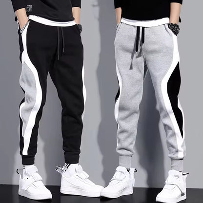 Streetwear Patchwork Pants – Men’s Wide-Leg Elastic Waist Trousers