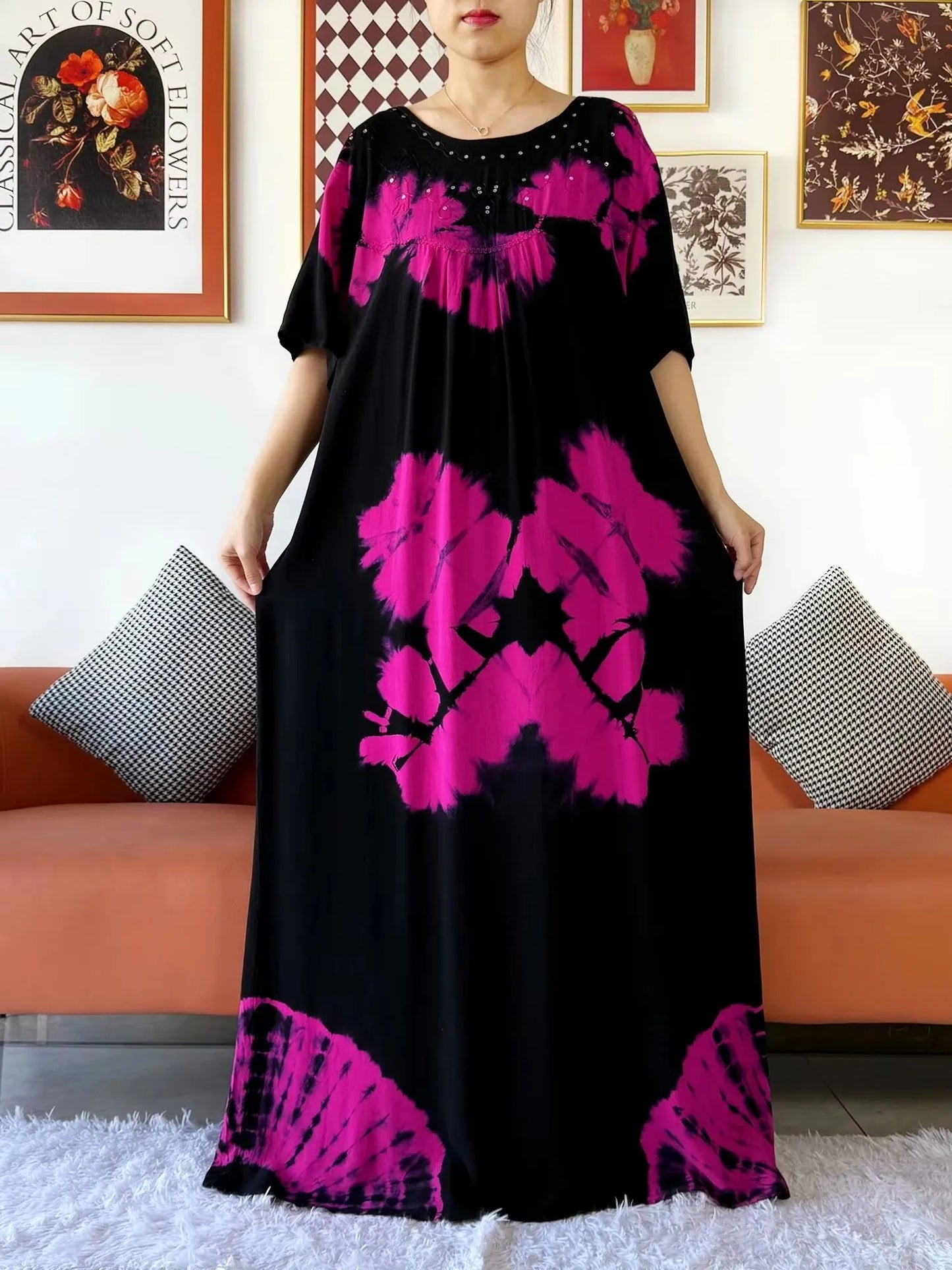 Latest Party Dress Tie-dry Printed Cotton Women Boho Maxi Dress Casual Holiday Fashion Party Dresses Indie Folk African Vestidos