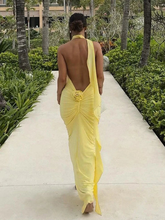 Long Party Dresses for Women Elegant Sexy Floral-Applique Halter Backless Maxi Dress Summer Clothes 2024 C83-CE37